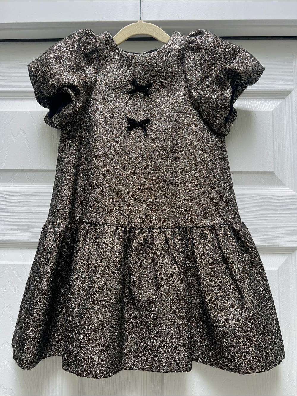 Zara Metallic Black Puff-Sleeve Party Dress